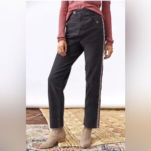 BY ANTHROPOLOGIE Canvas Tapered Embroidered Side Stripe  Trouser Ankle Pants 6